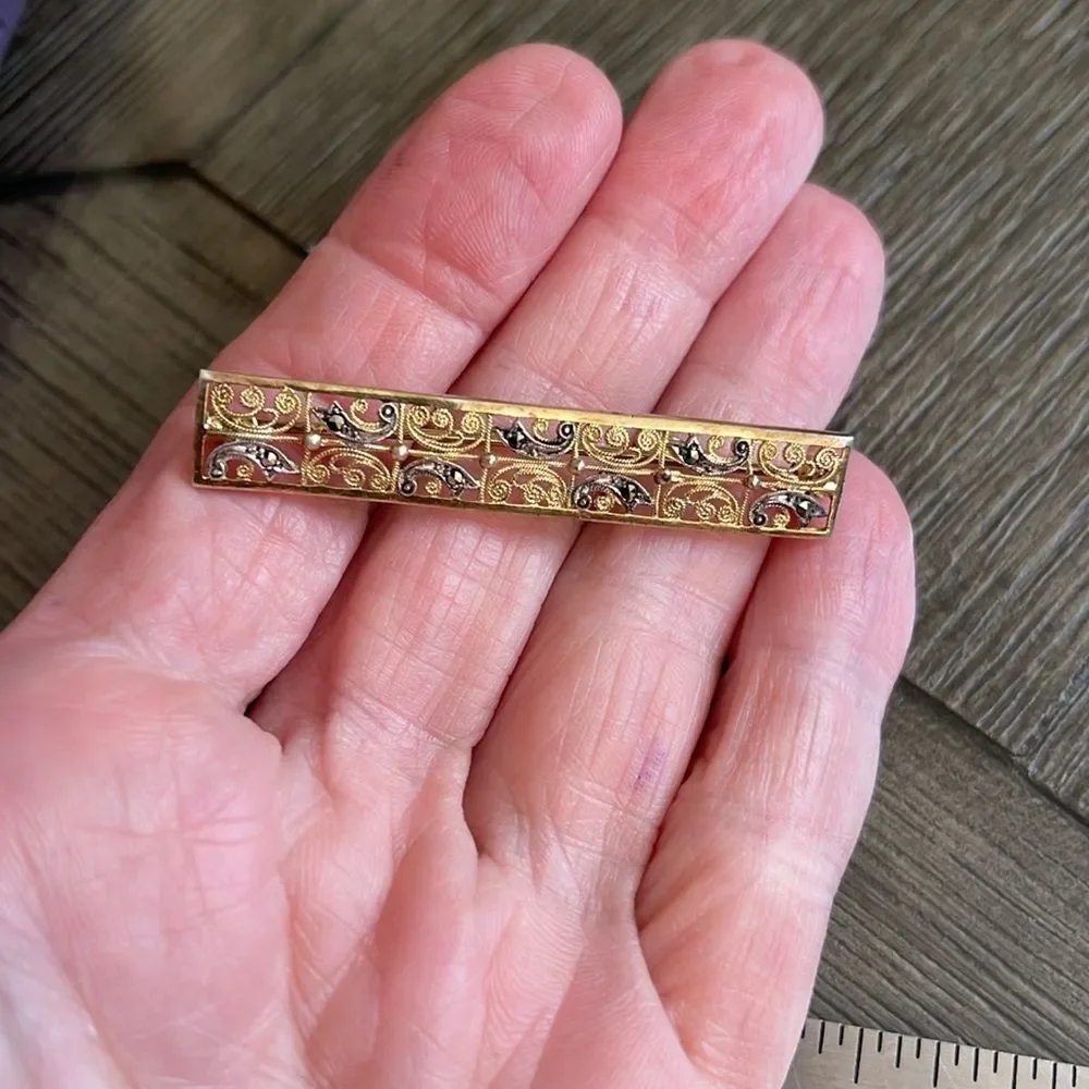 Vintage Alice Caviness Sterling and Marcasite Filigree Bar Pin